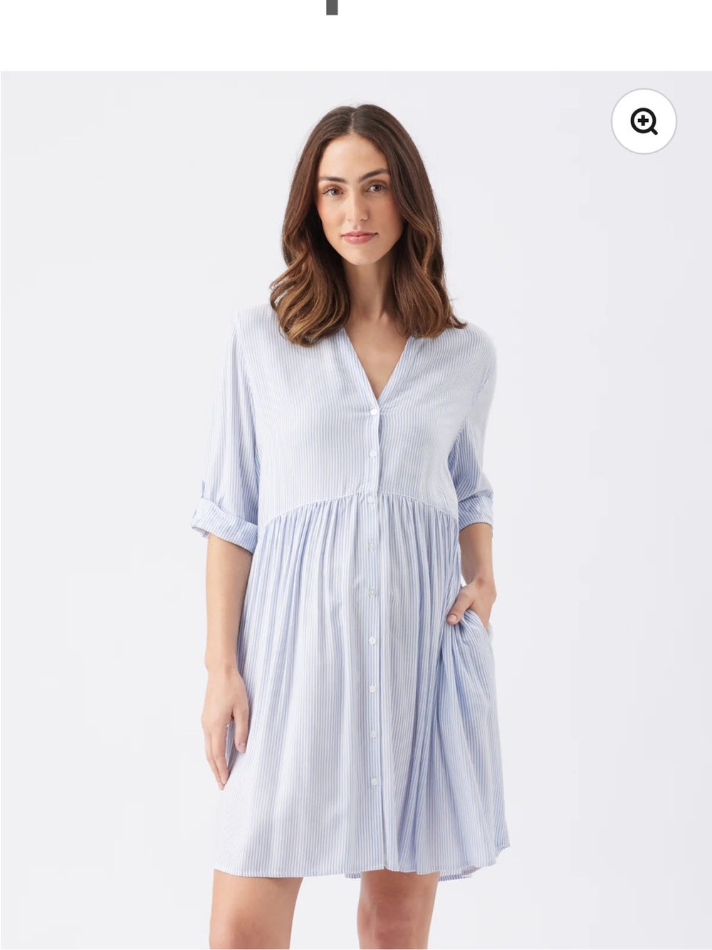Ripe Light Blue Striped Button-Front Maternity Dress